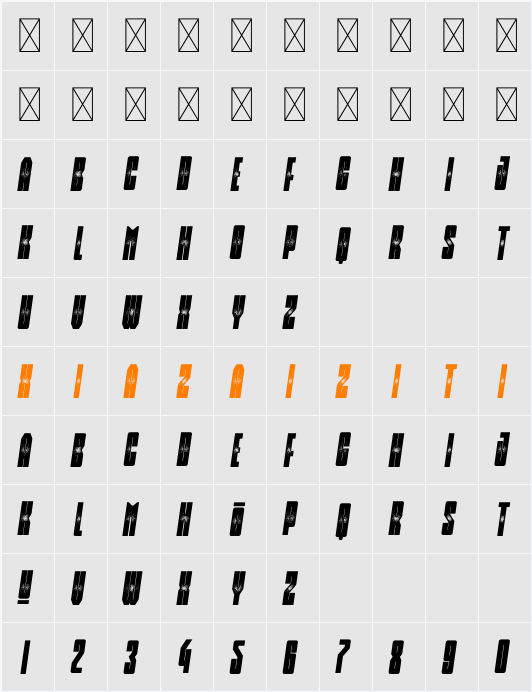 Bochum Textured Italic Prsn 字符映射表