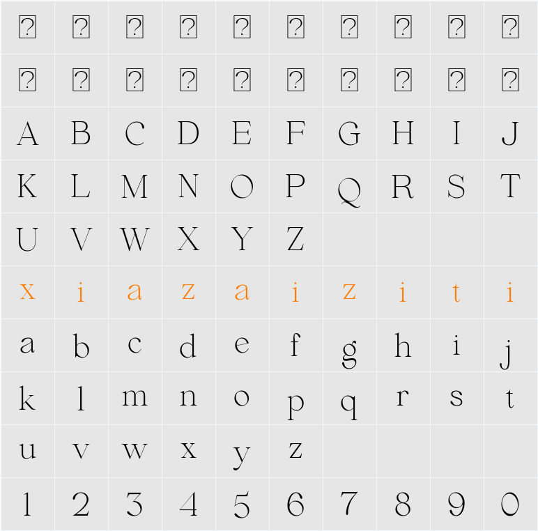 Beautiful Comethrue Ultras Light Condensed 字符映射表