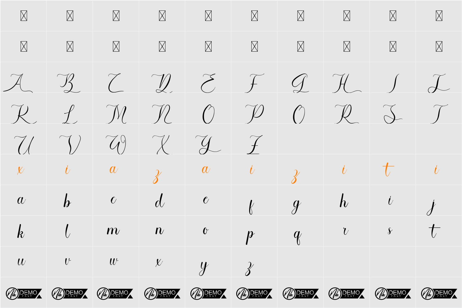 Ayu Jatmica Demo 字符映射表