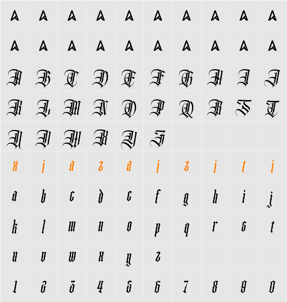 Black Famous 字符映射表