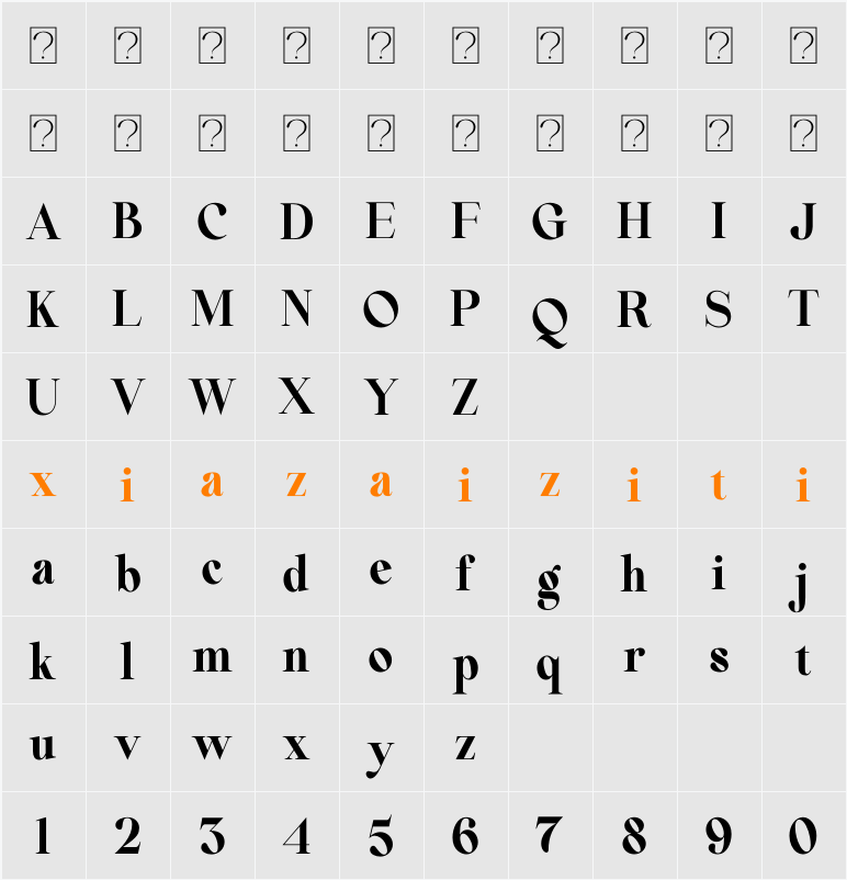 Beautiful Comethrue Ultra Bold Condensed 字符映射表