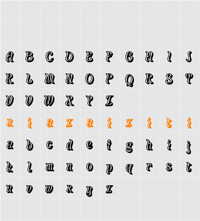 Belisda Extrude Right Demo 字符映射表