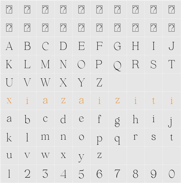 Beautiful Comethrue Thin Ultra Condensed 字符映射表