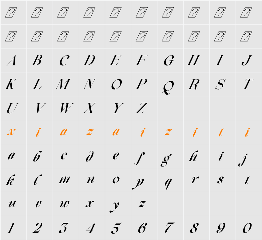 Beautiful Comethrue Demi Bold Ultra Condensed 字符映射表