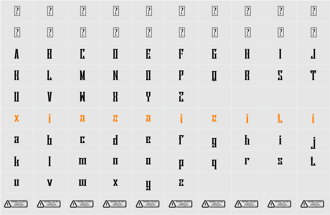Borgentina PERSONAL USE ONLY! 字符映射表