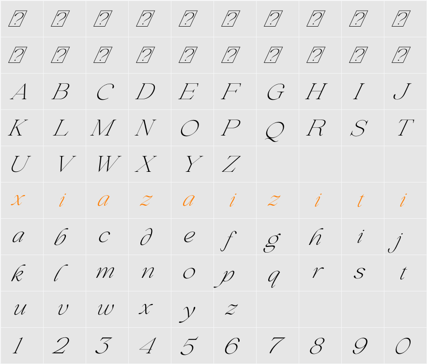 Beautiful Comethrue Thin 字符映射表