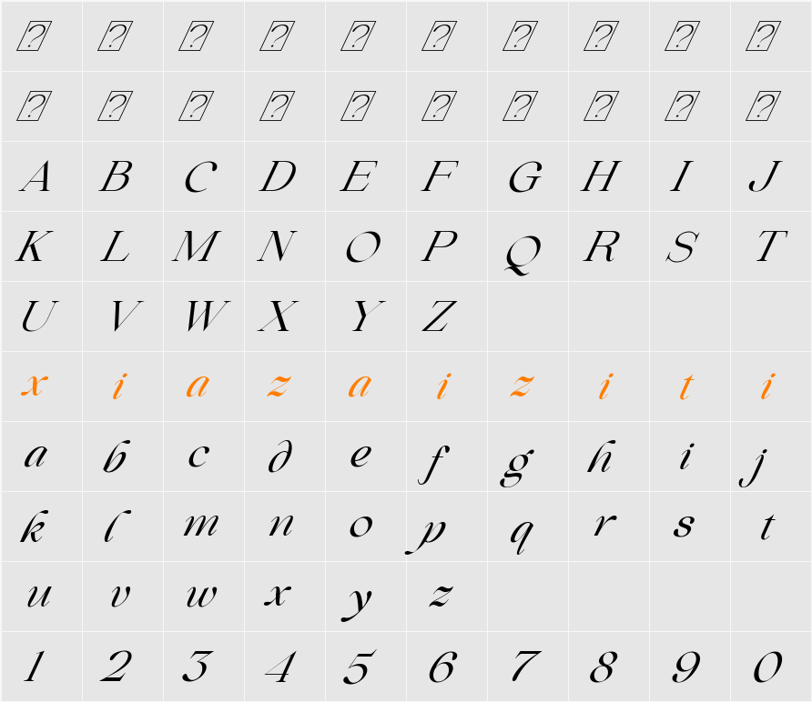 Beautiful Comethrue Regular 字符映射表