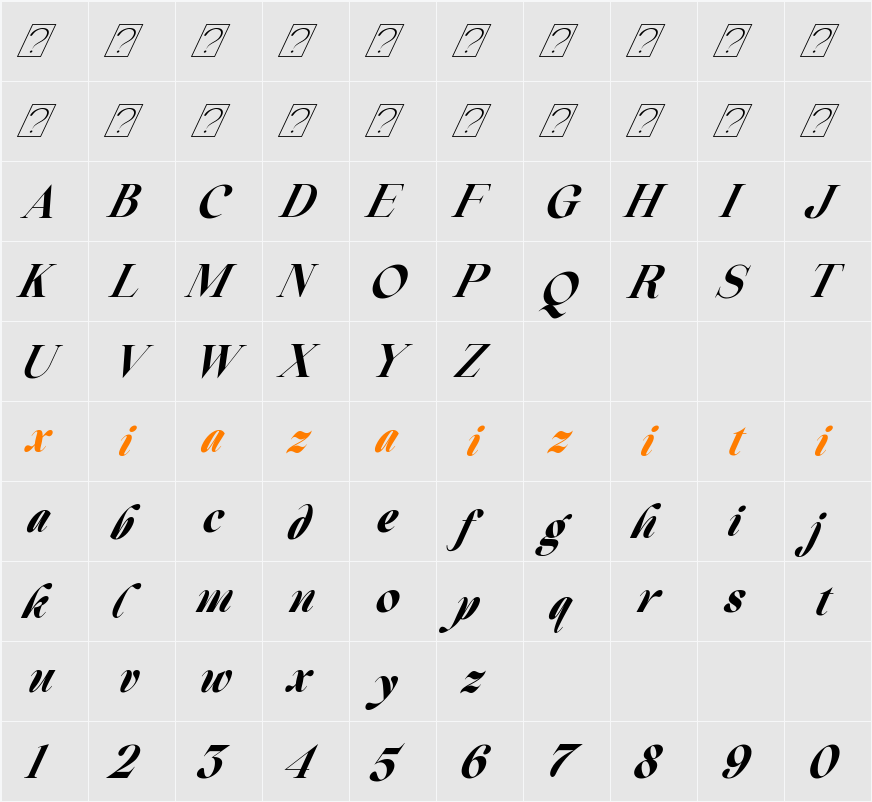 Beautiful Comethrue Ultra Bold Condensed 字符映射表