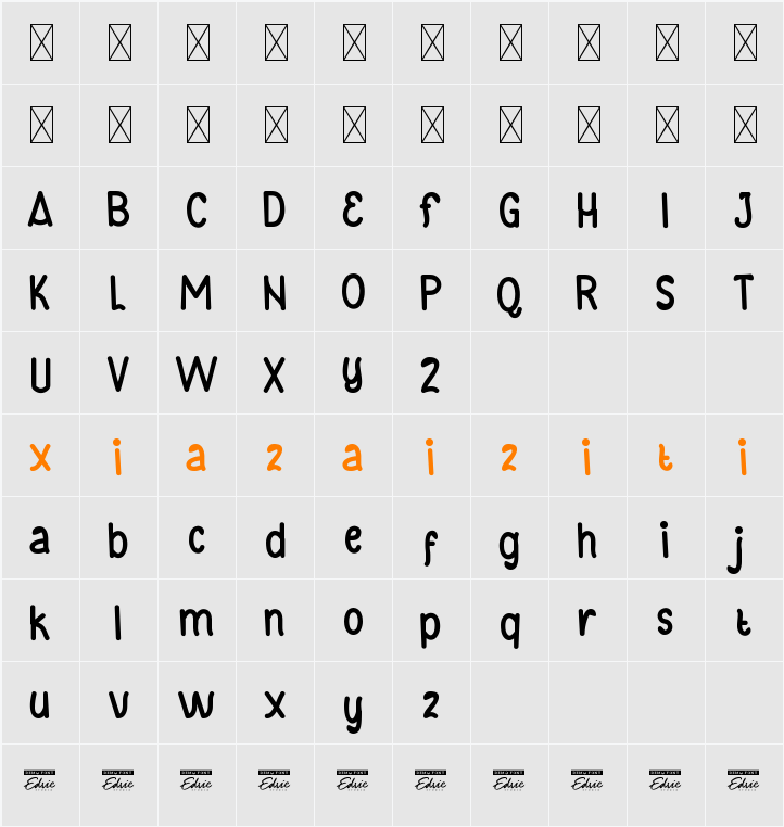 BloomvilleDemo Handwritten 字符映射表