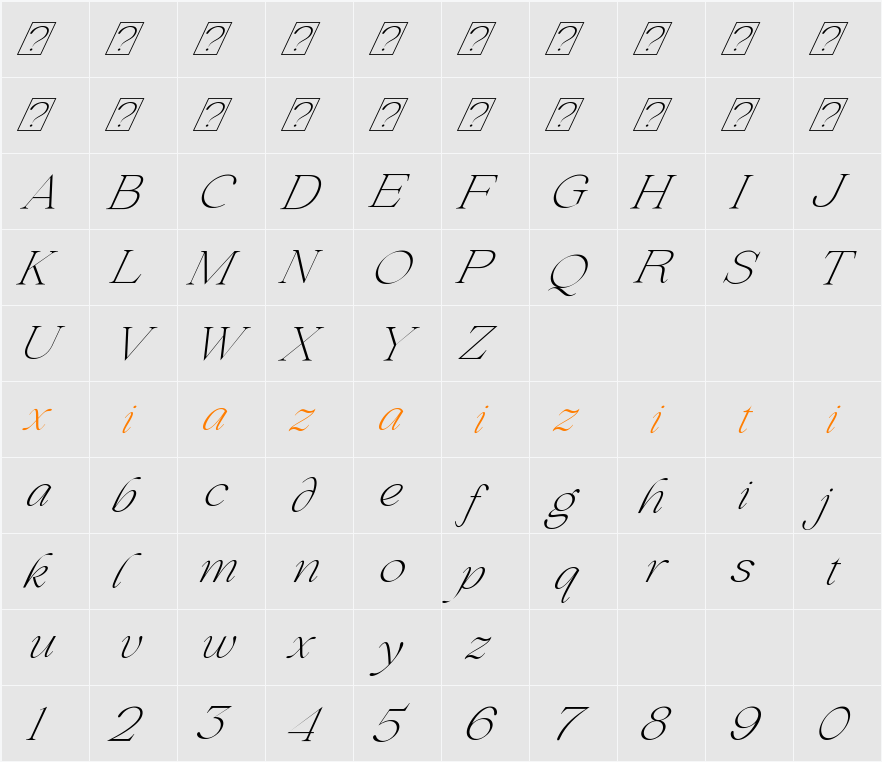 Beautiful Comethrue Thin 字符映射表