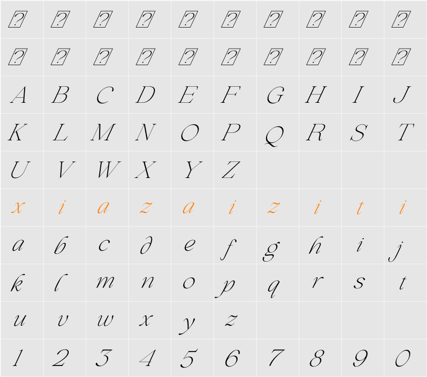 Beautiful Comethrue Thin Condensed 字符映射表