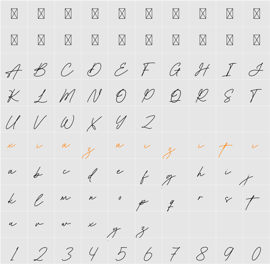 Bridget Lily 字符映射表