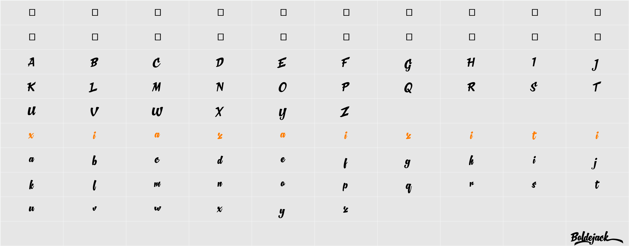 Boldejack 字符映射表