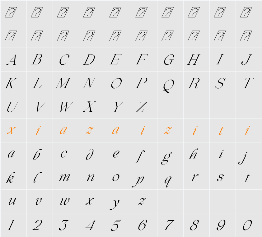 Beautiful Comethrue light Ultra Condensed 字符映射表