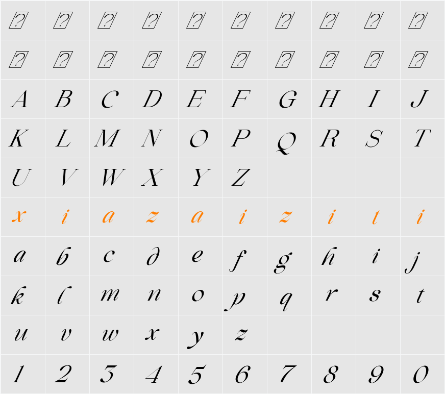 Beautiful Comethrue Regular Condensed 字符映射表