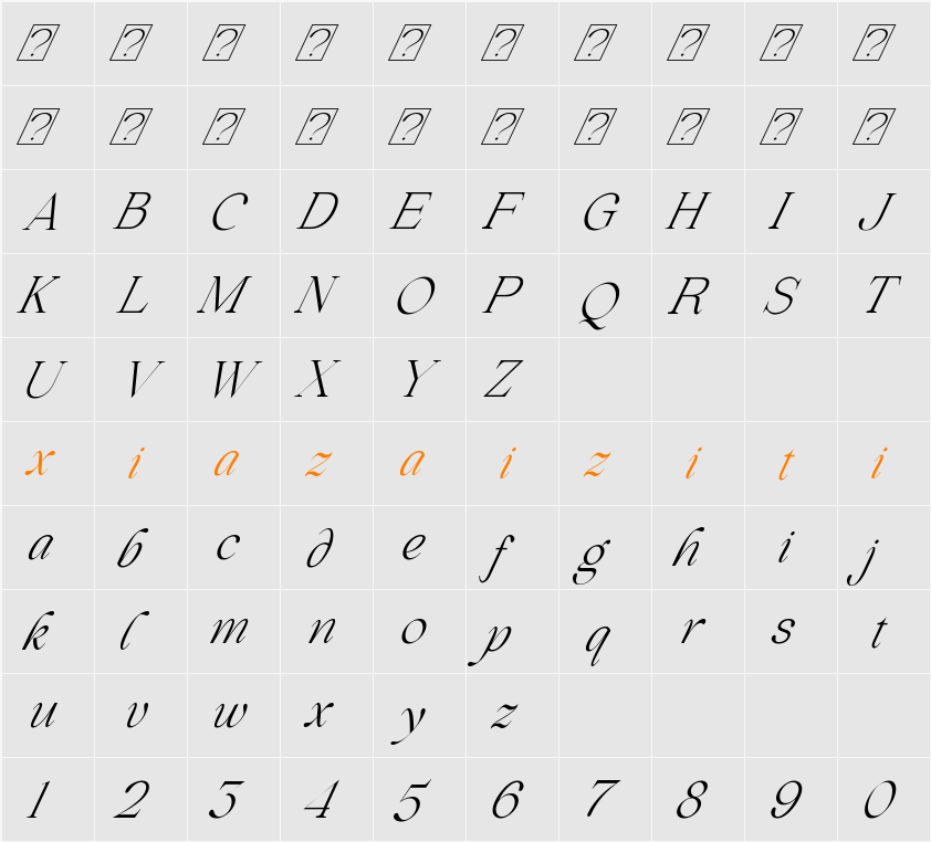 Beautiful Comethrue light Ultra Condensed 字符映射表