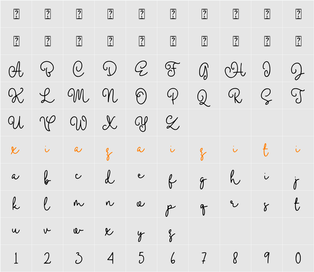 Baby Mayora Script 字符映射表