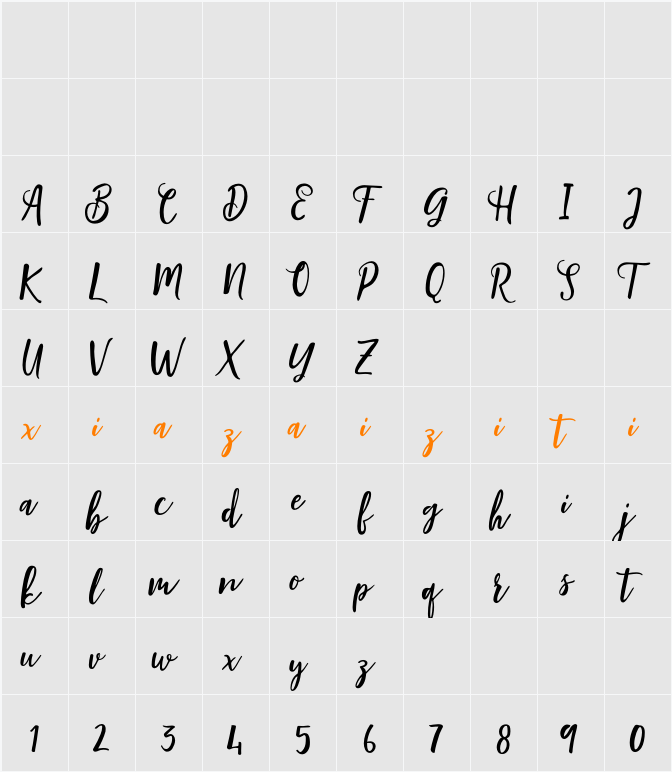 Blishfully Script 字符映射表