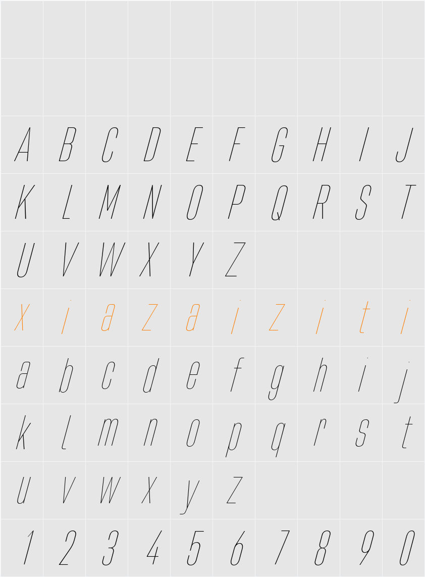 Bilgen Demo Thin 字符映射表