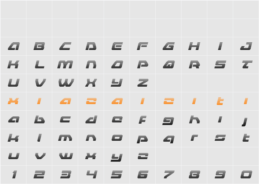 Furian Gradient Italic 字符映射表