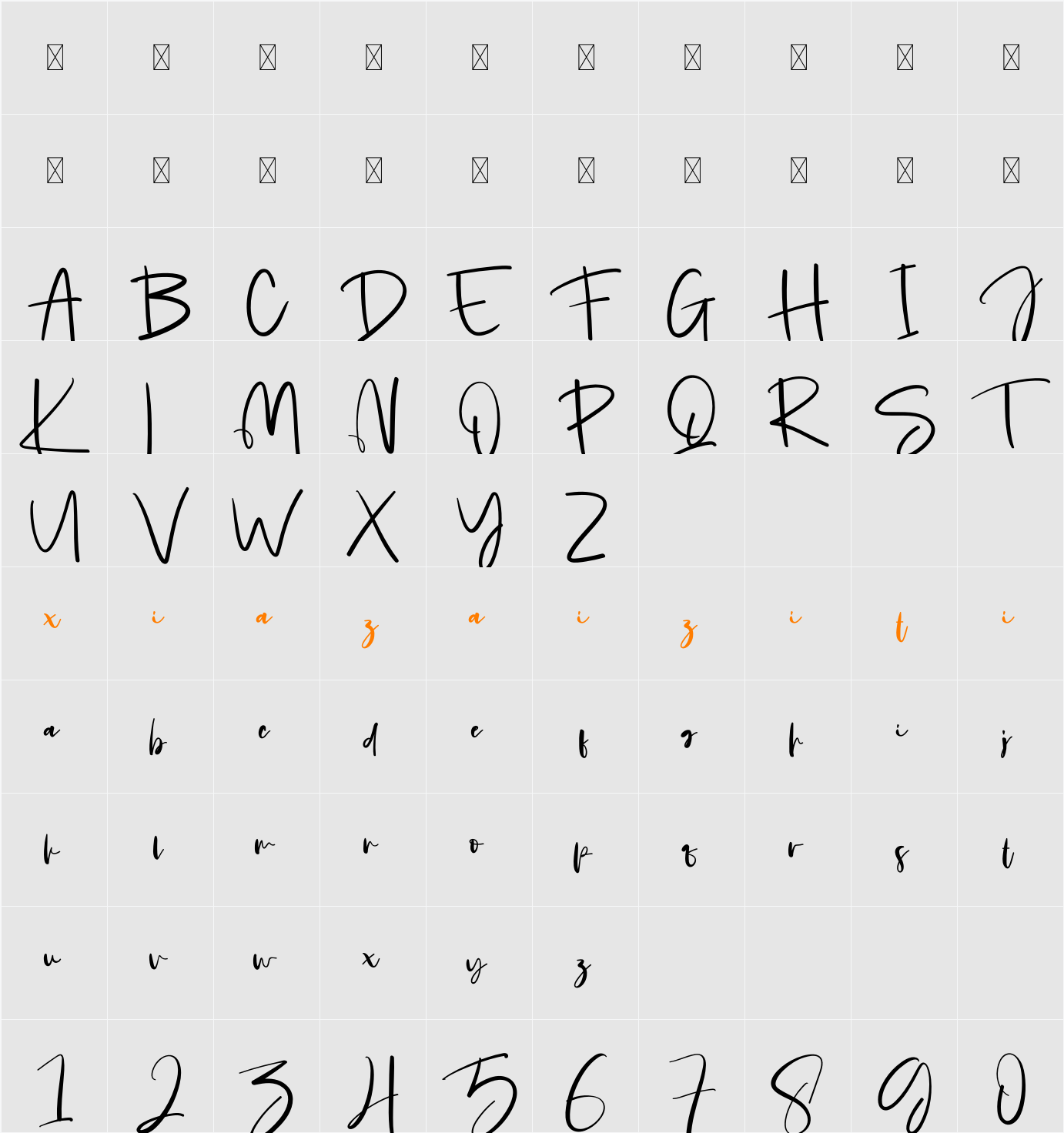 Calligraphy Signatur 字符映射表