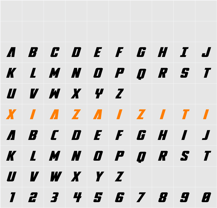 DiaClone Wide Italic 字符映射表