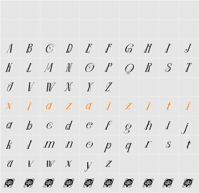 Elnora DemoSlant 字符映射表