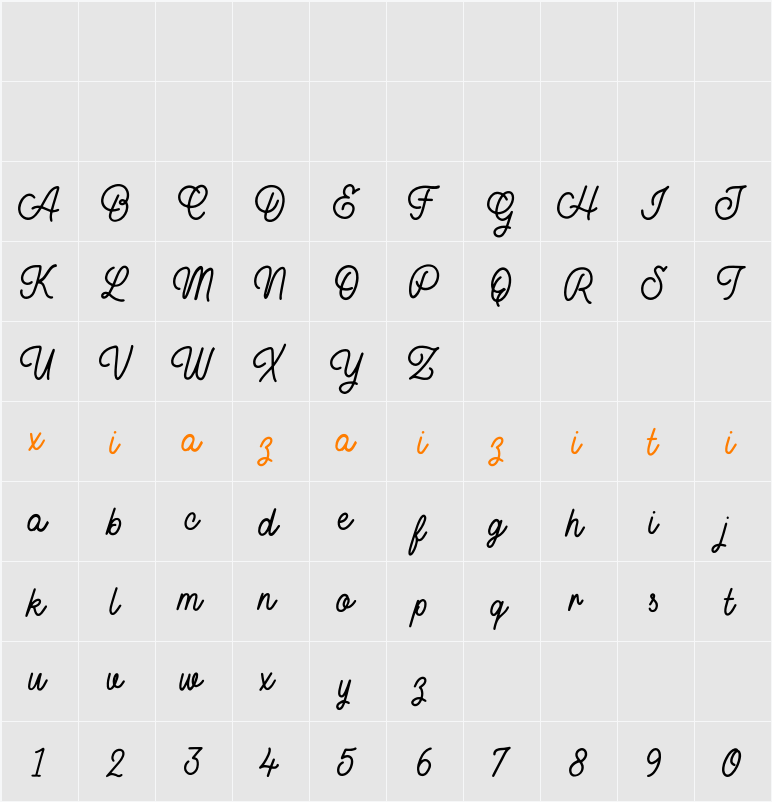 Buckwheat TC Script Regular 字符映射表