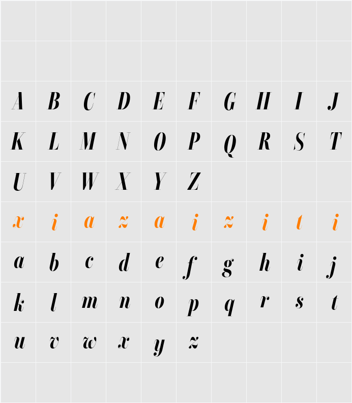 Esthoria Demo 72 Point 字符映射表