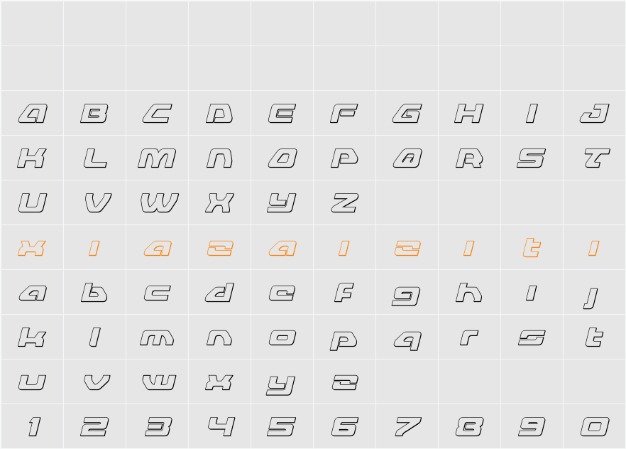 Furian Outline Italic 字符映射表