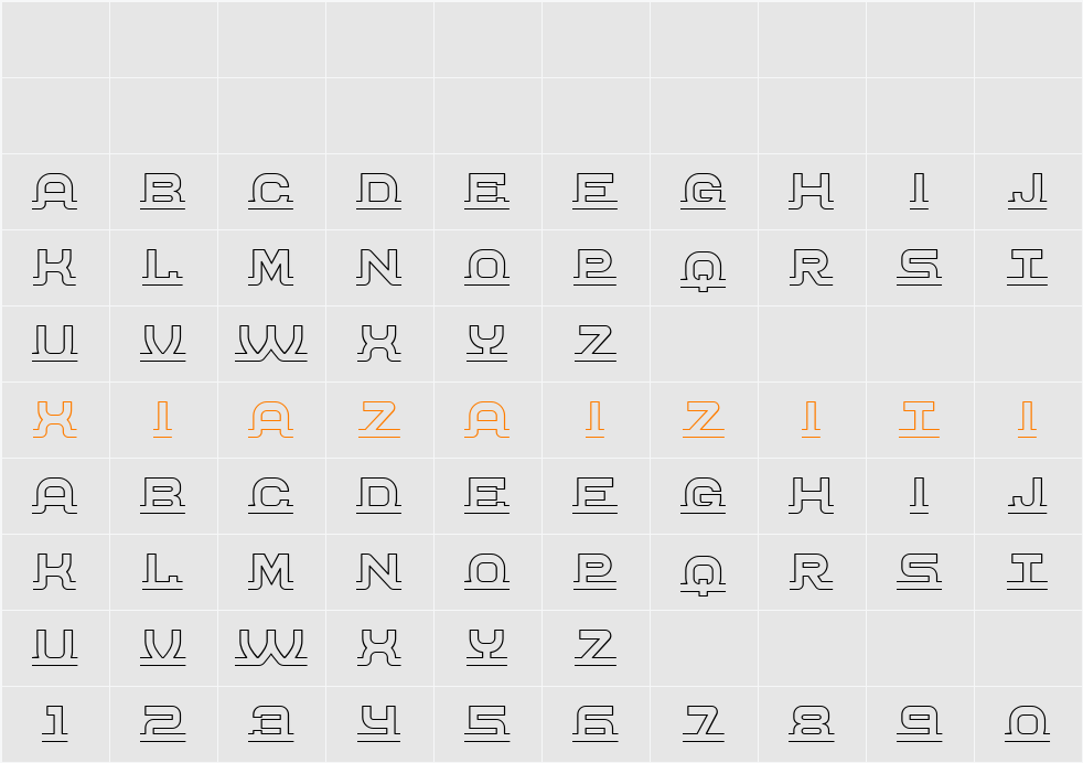 Connected Hollow 字符映射表