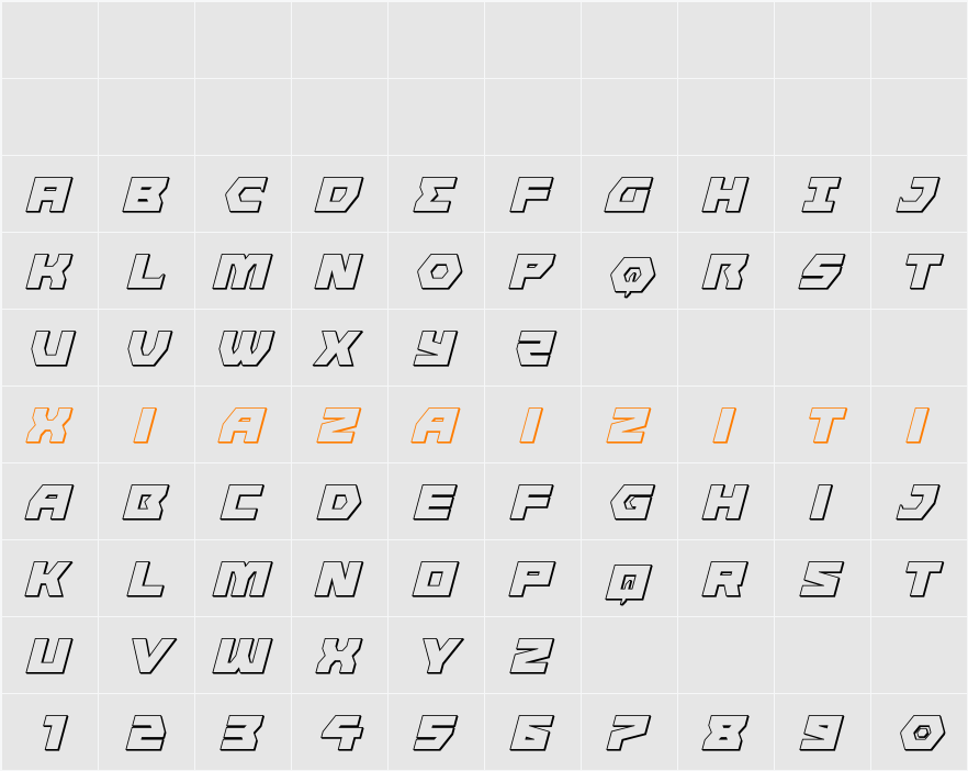 Cyberform 3D Italic 字符映射表