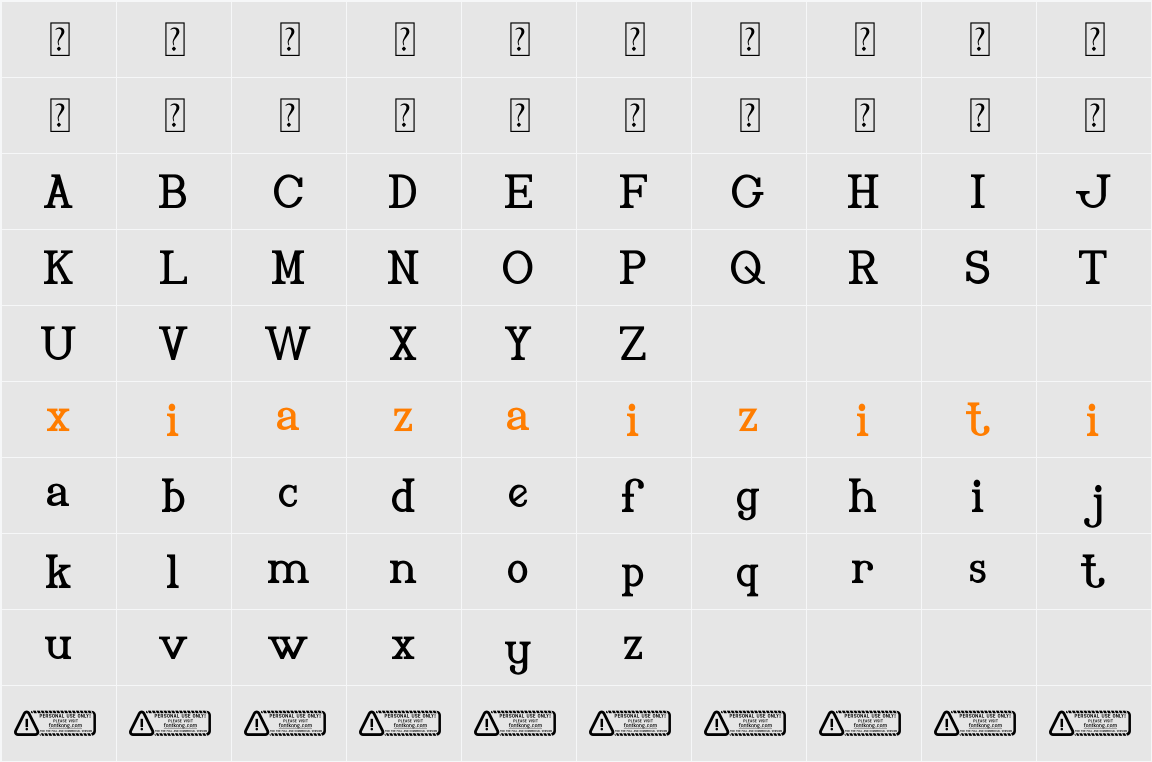 Elizabeth PERSONAL USE ONLY! 字符映射表