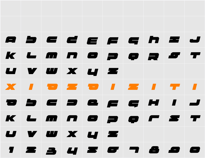 Delmoto Italic 字符映射表