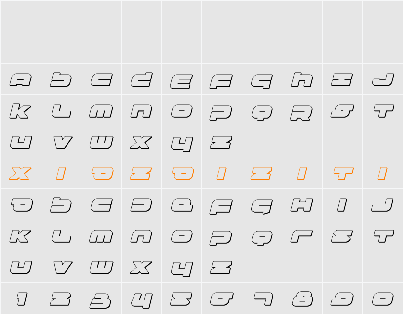 Delmoto 3D Italic 字符映射表