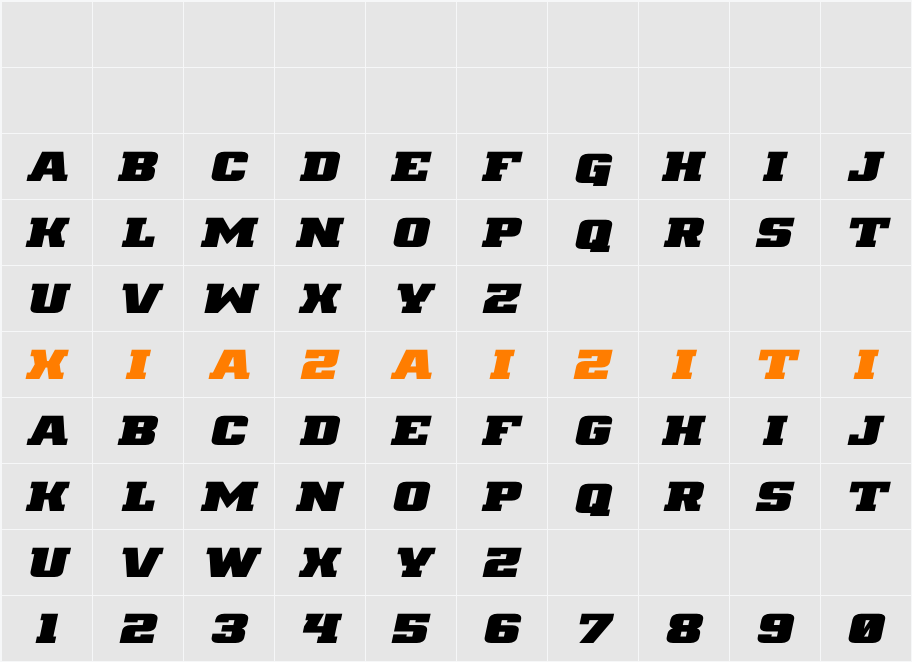 Drover Italic 字符映射表