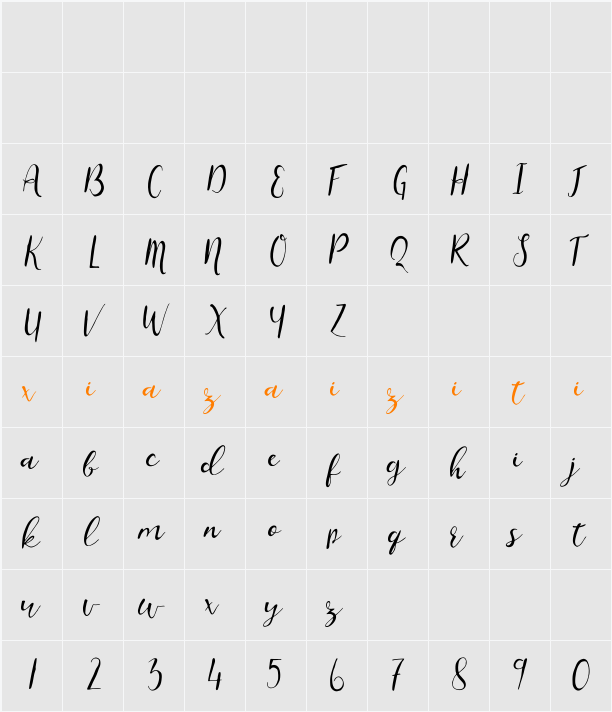 Charissa Script 字符映射表