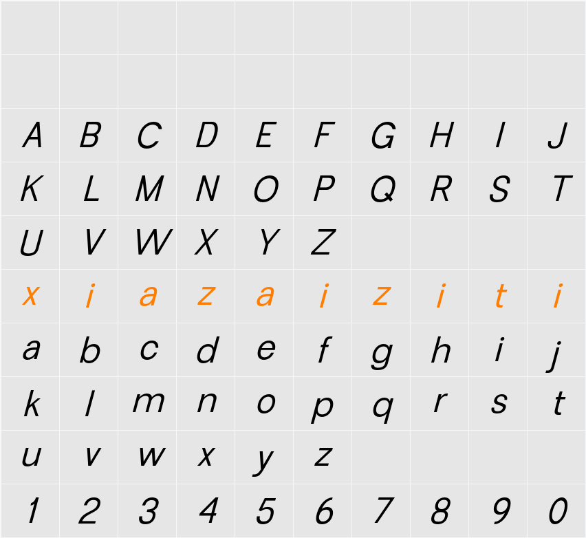 Garute Oblique 字符映射表