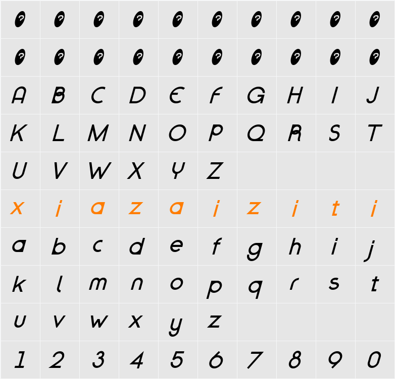 FR Grey Fit 字符映射表