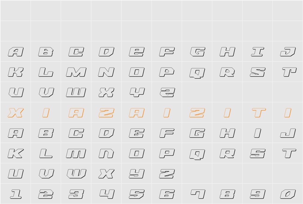 Fawkes Outline Italic 字符映射表