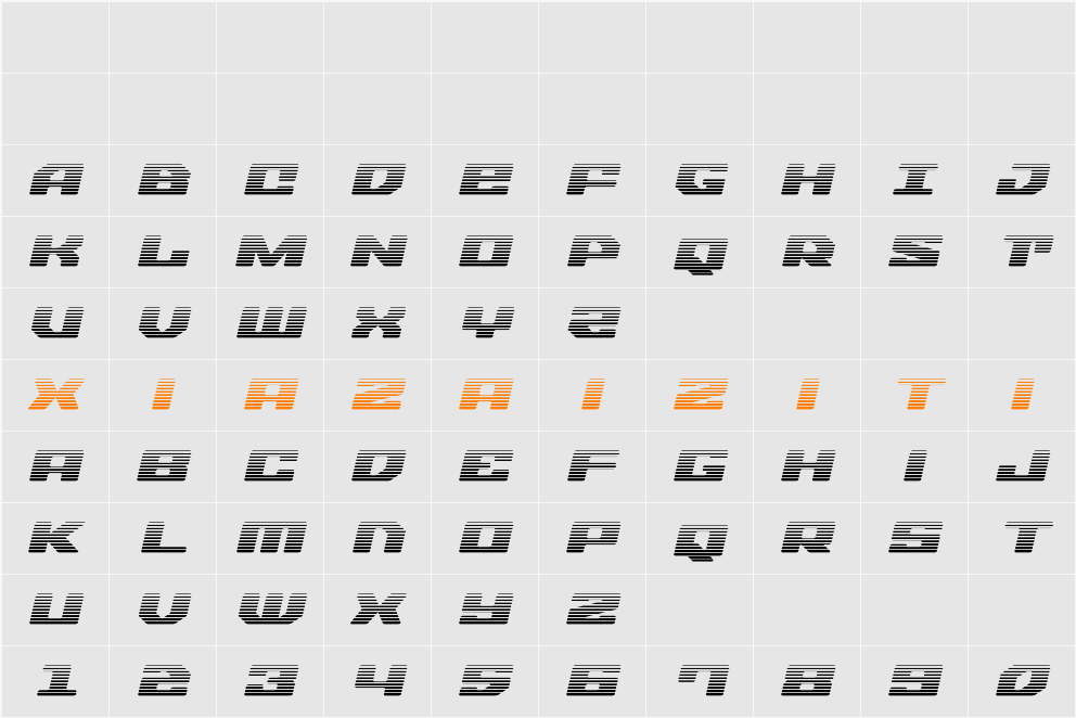Fawkes Gradient Italic 字符映射表