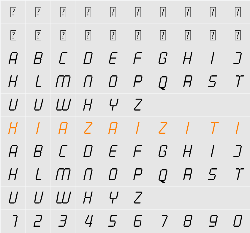 Georgia 1926 Thin Italic 字符映射表