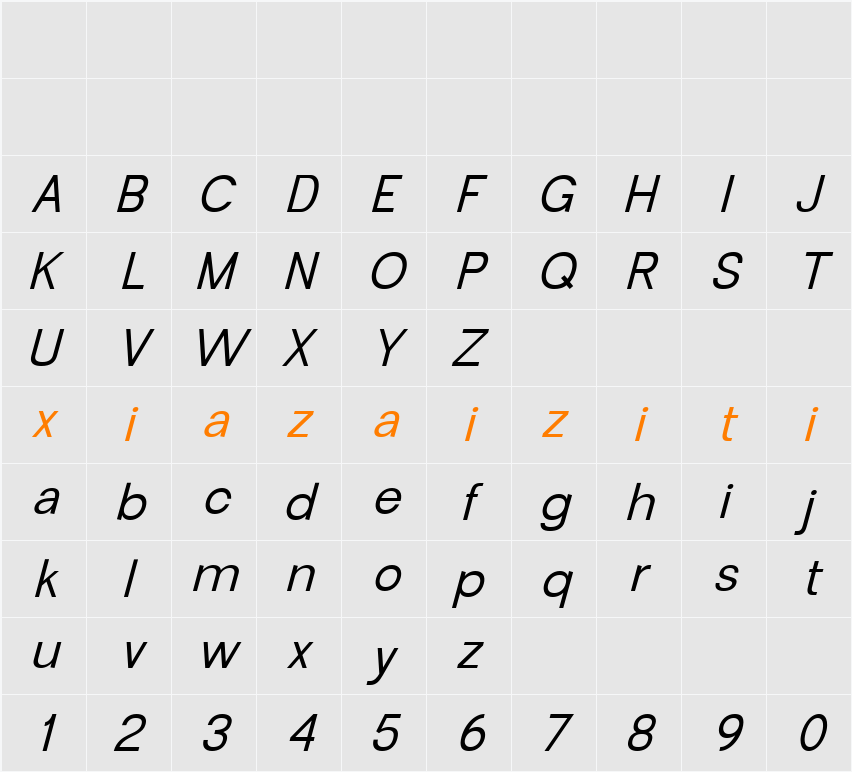 Garute Oblique 字符映射表