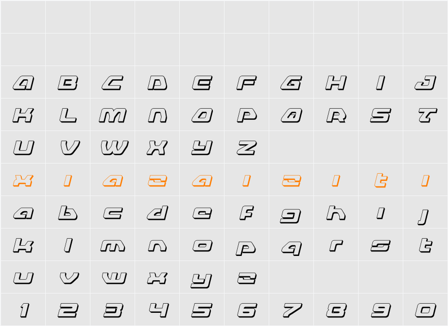 Furian 3D Italic 字符映射表