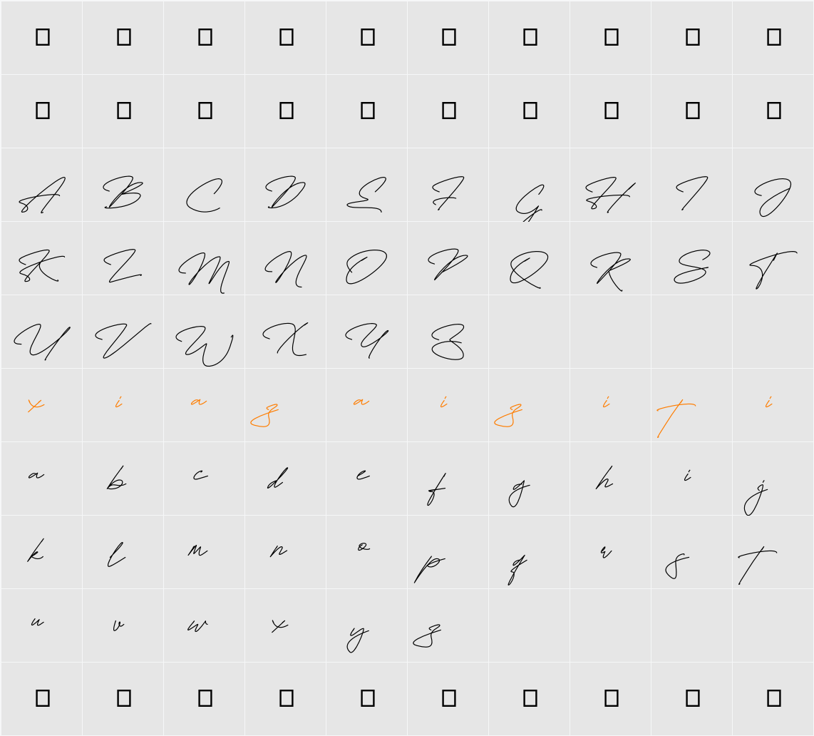 Fayetteville Signature Personal Use Only 字符映射表