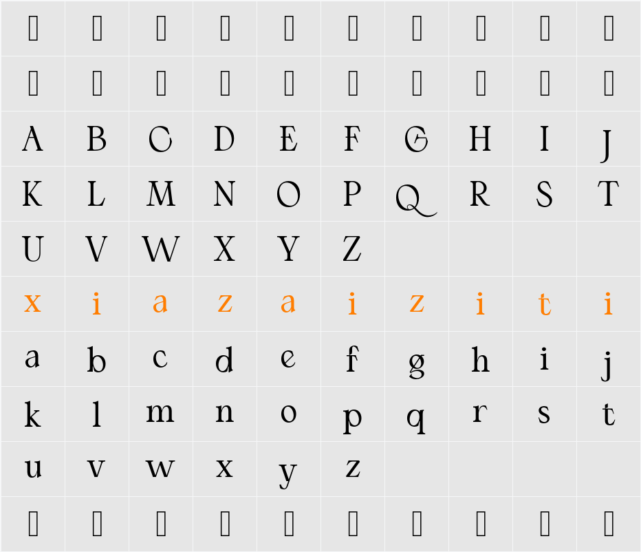 El fonte Angelia Med 字符映射表