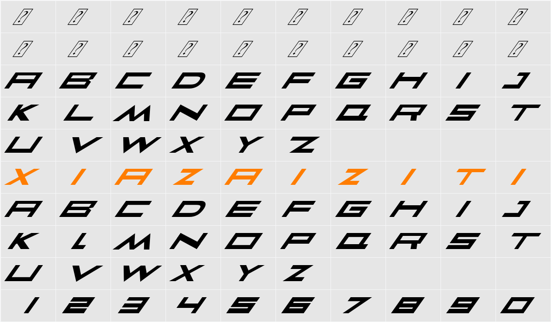 Faqro Extended Slant 字符映射表