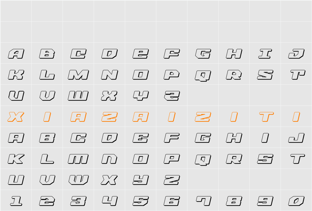 Fawkes 3D Italic 字符映射表