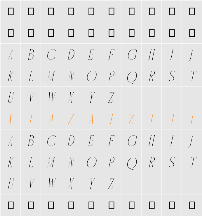 Cordelia Oblique 字符映射表