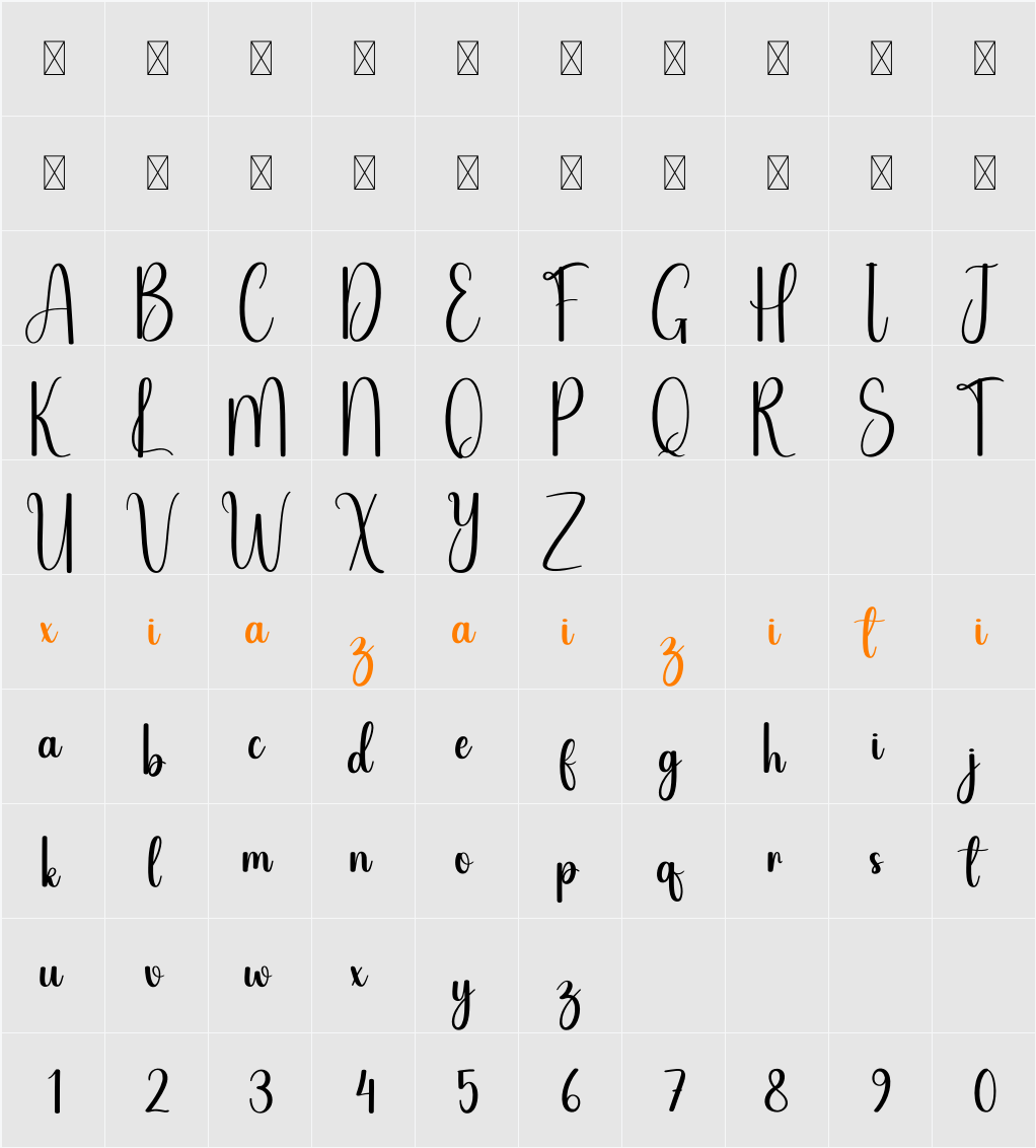 Celebration 字符映射表